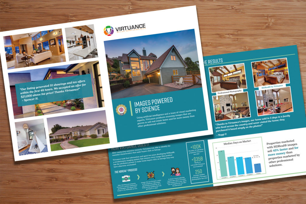 image of a listing brochure back and front with real estate photography statistics